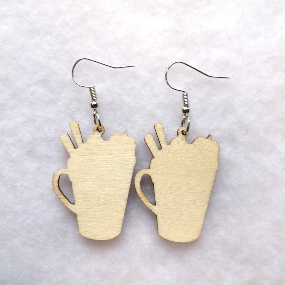 Pumpkin Spice Coffee Earrings Wood Dangle - Picture 4 of 5